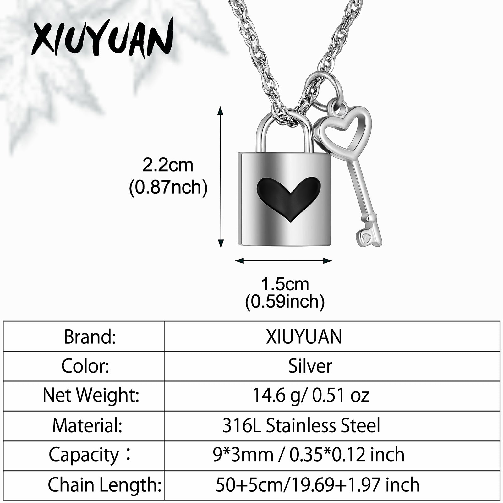 Lock & Key Urn Pendant with Heart