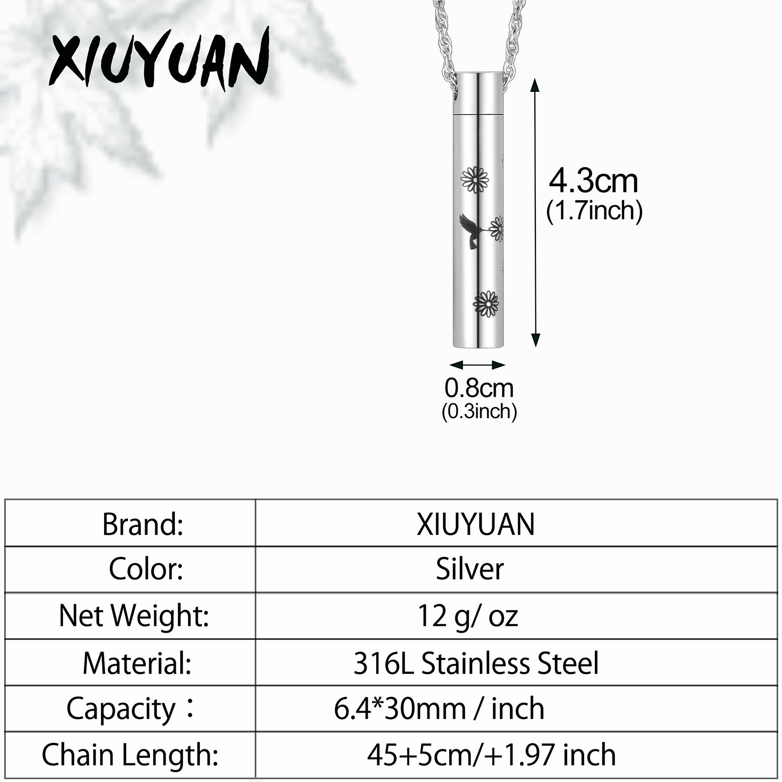 Hummingbird and Sunflower Cremation Neckalce