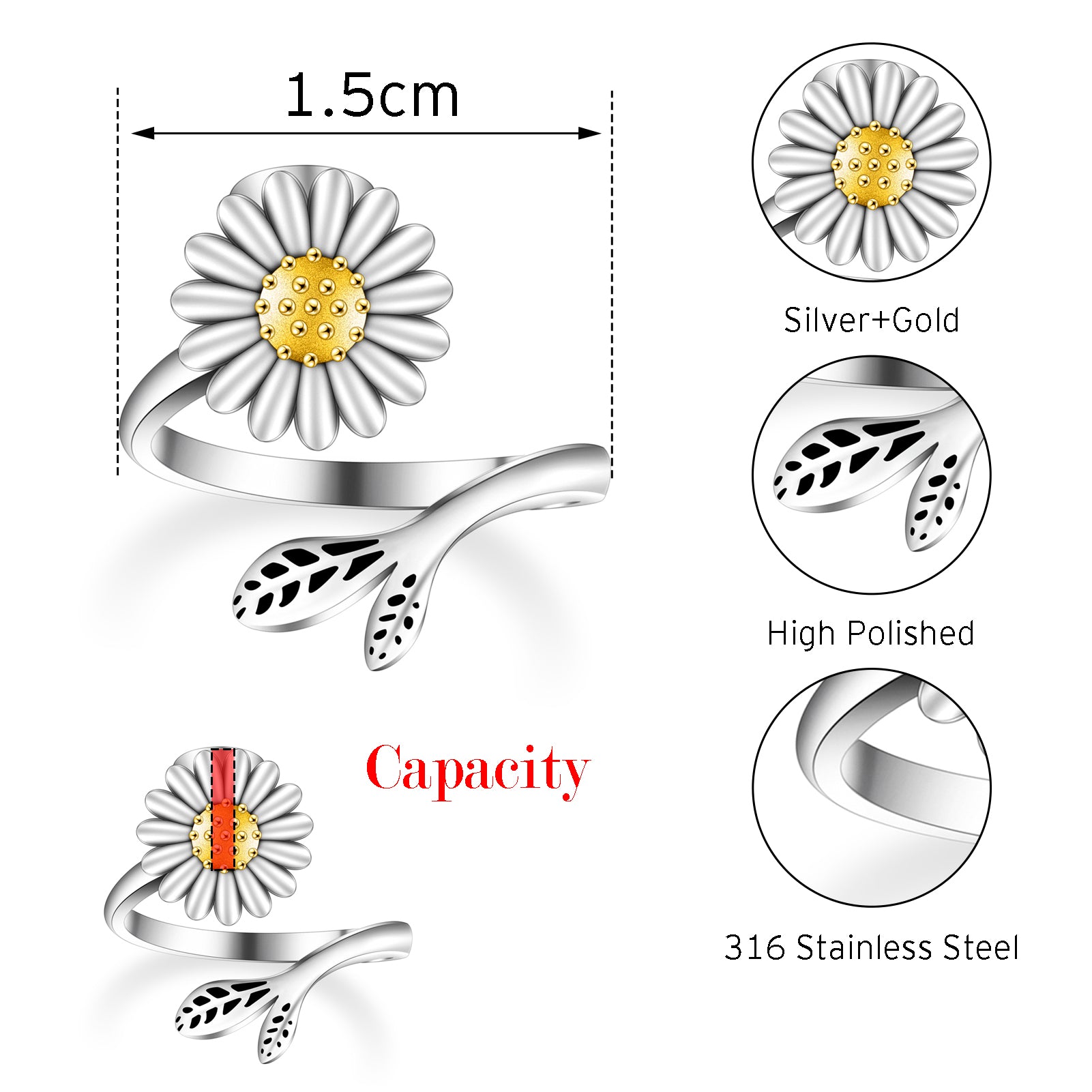 Sunflower Cremation Ring for Ashes