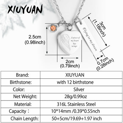 Heart and Bar Cremation Pendant with Birthstone
