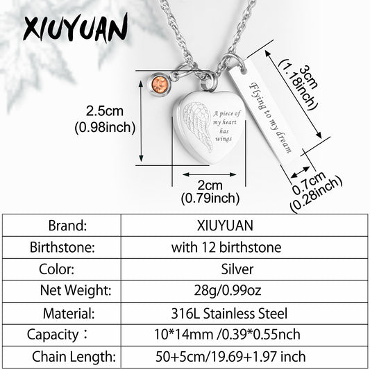 Heart and Bar Cremation Pendant with Birthstone