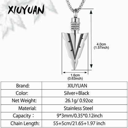 Steel and Black Arrow Cremation Pendant Necklace - 1 Set