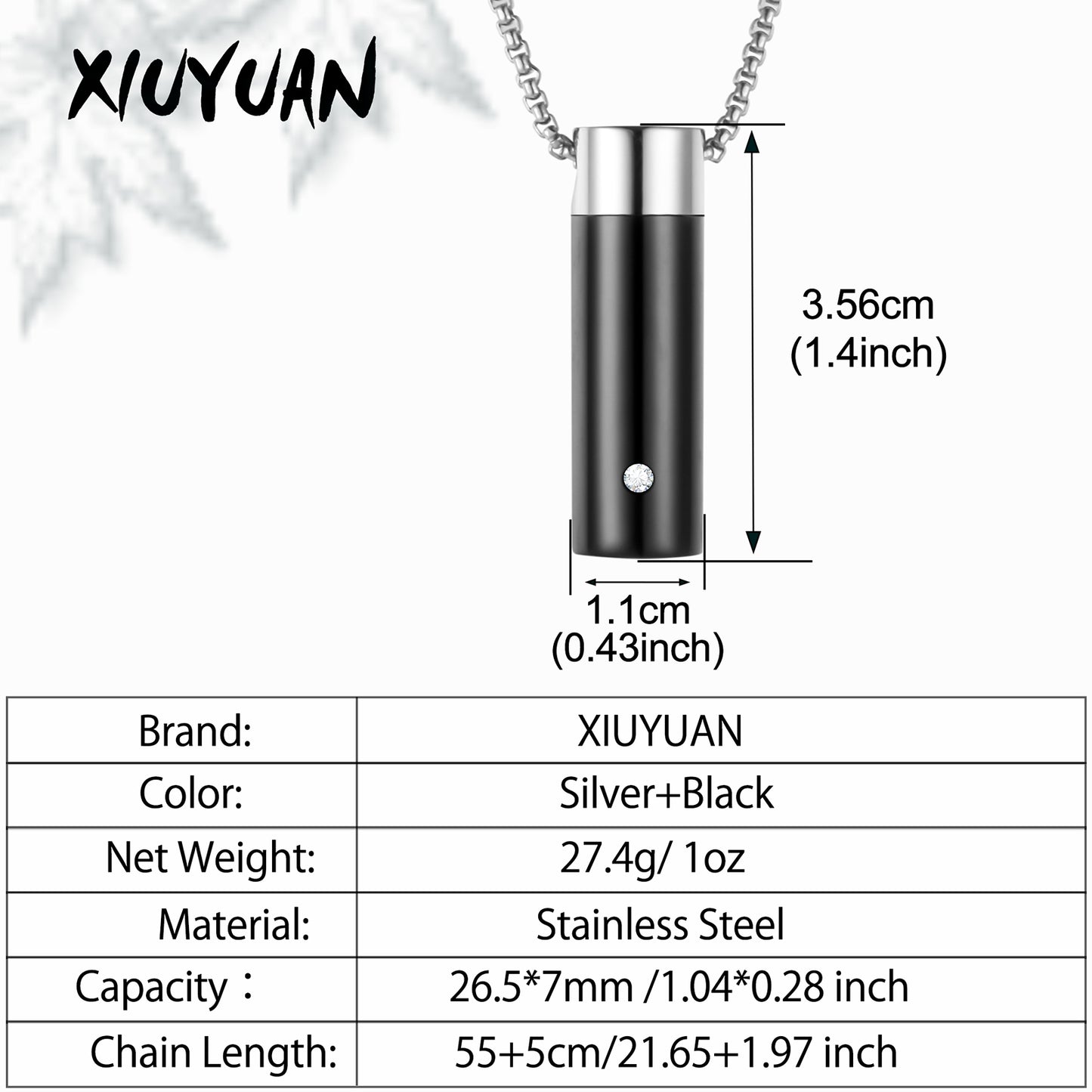 Cylinder Cremation Necklace with Diamond