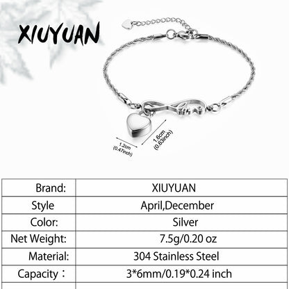 Infinity symbol and Heart Cremation Bracelet