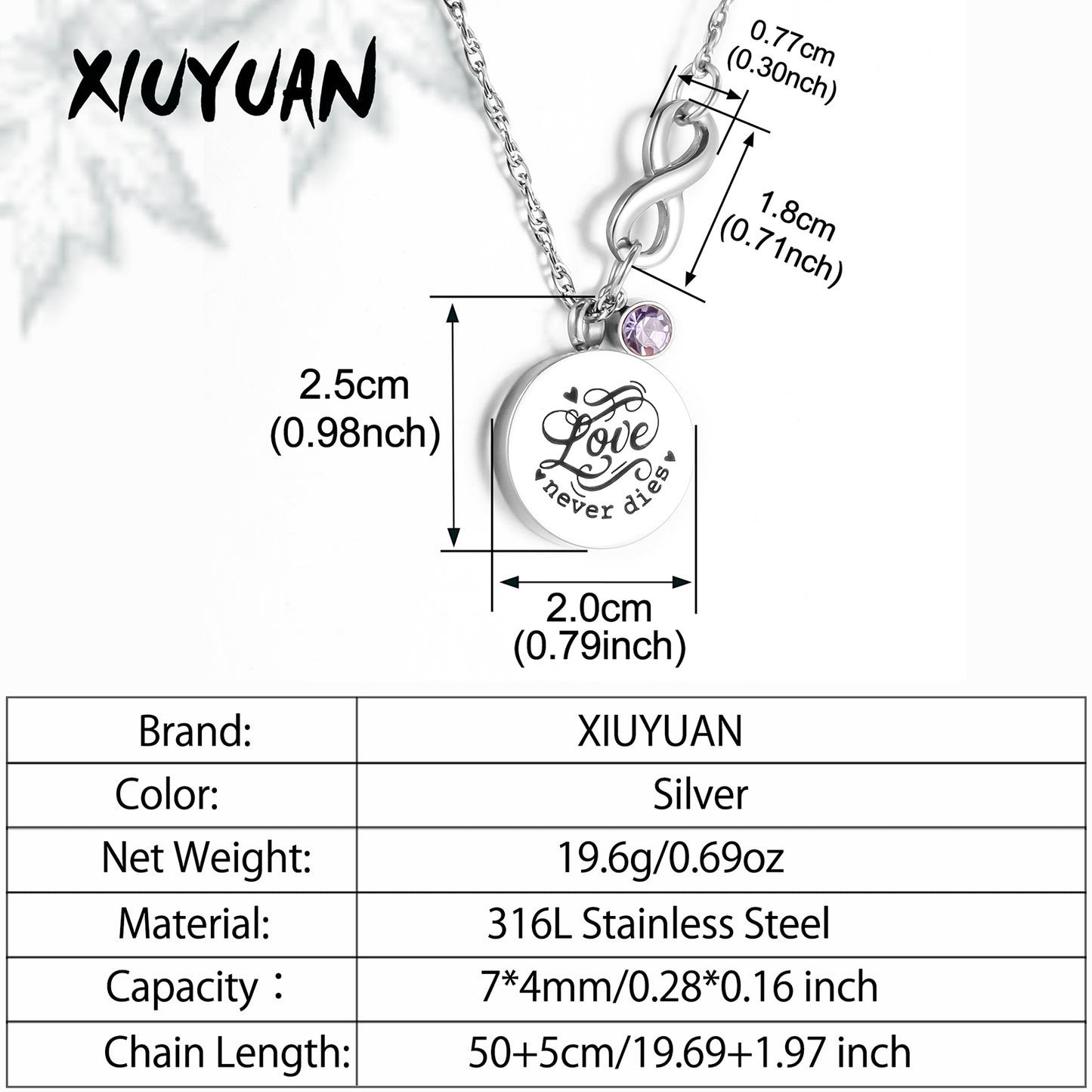 Memorial Cremation Pendant Necklace for Ashes