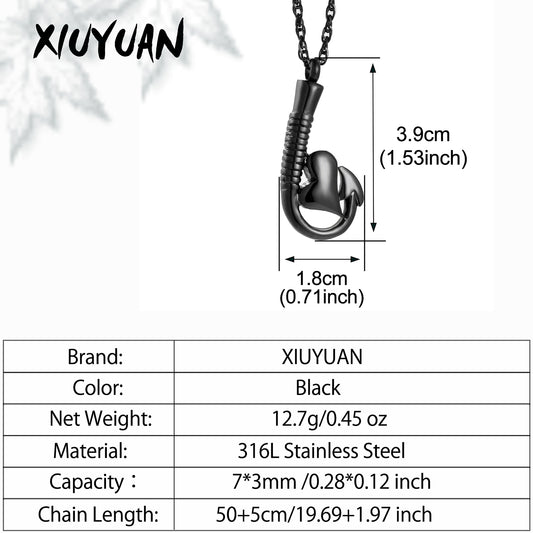 Fish Hook and Heart Cremation Necklace for Ashes