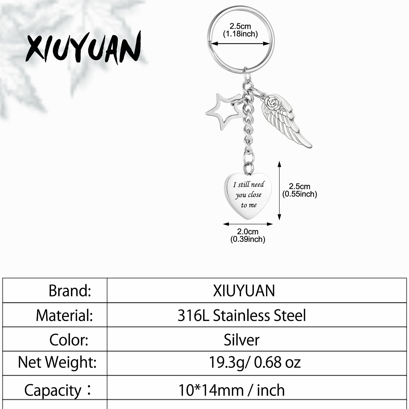 Cremation Jewelry with Angle Wing and Star