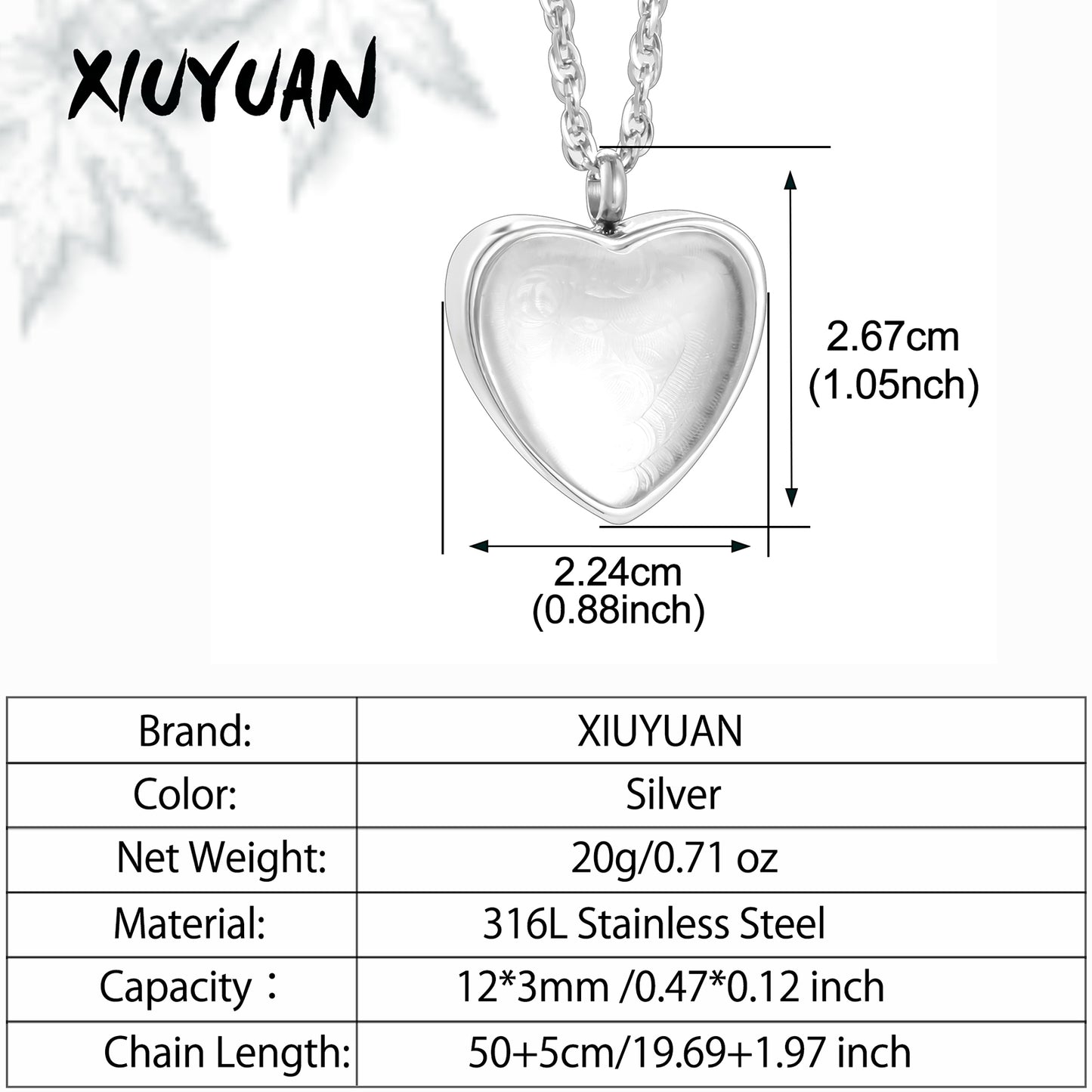 Silver Heart Cremation Jewelry Ashes Holder for Women