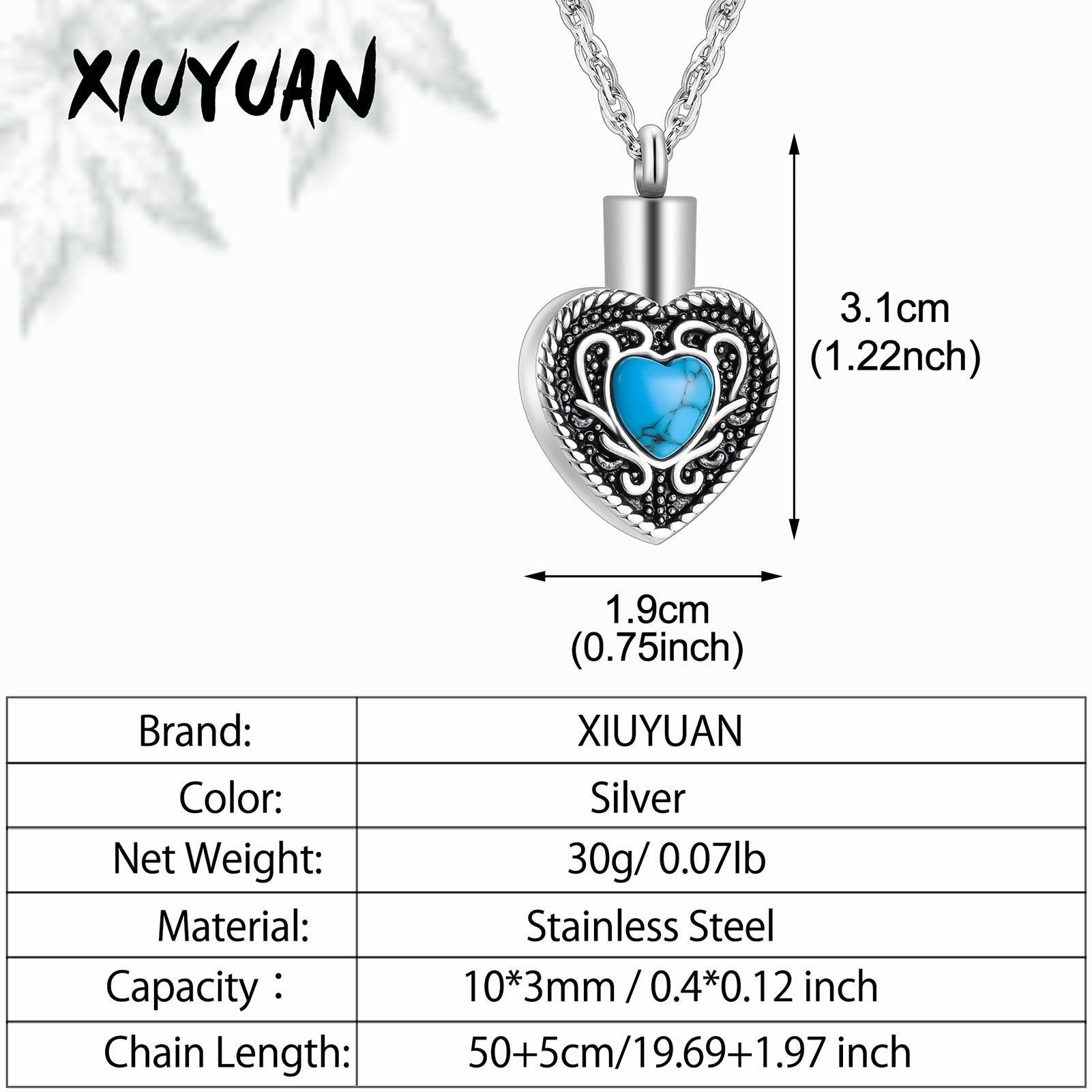 Heart and Blue Turquoise Urn Necklace