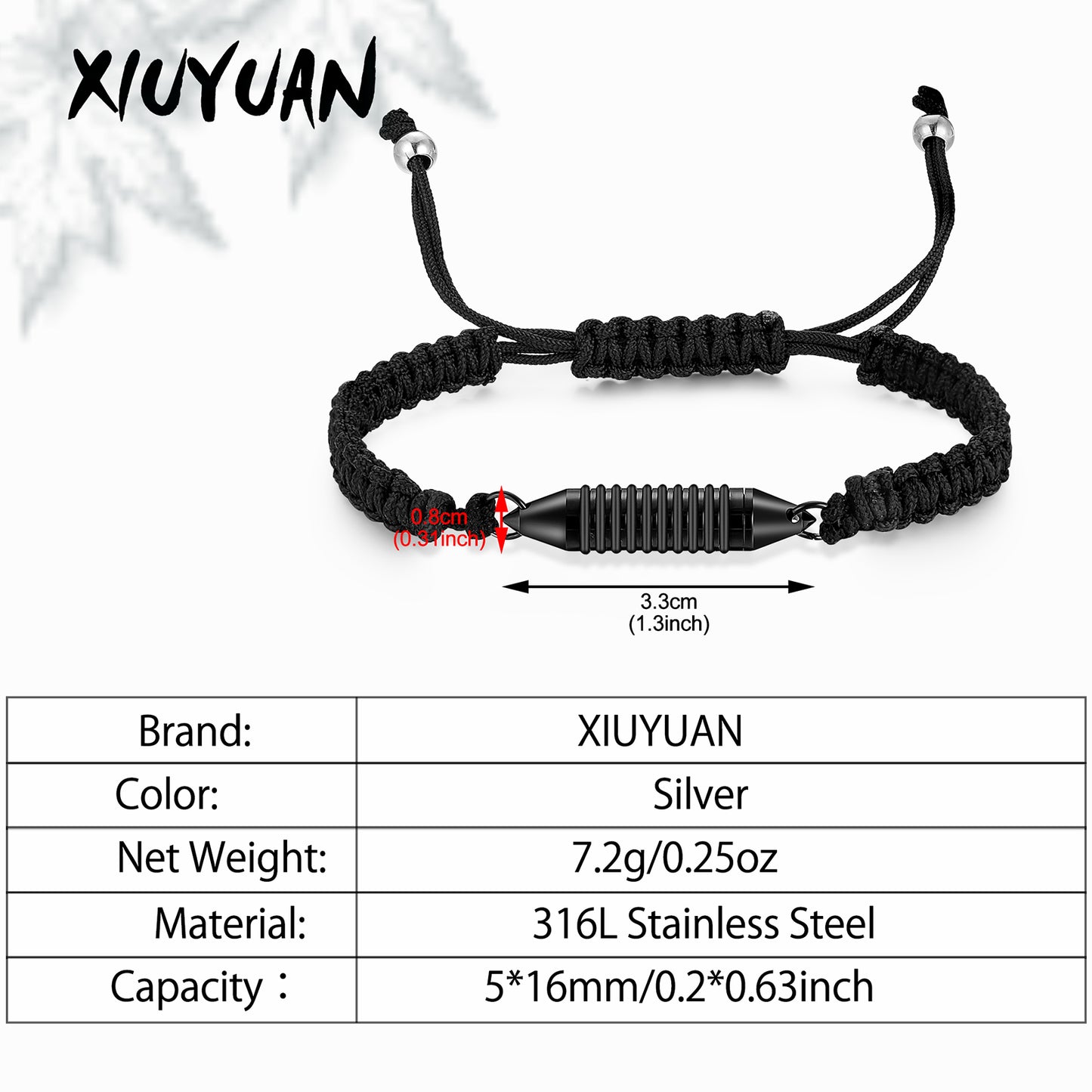 Adjusted Black Rope Cremation Bracelet