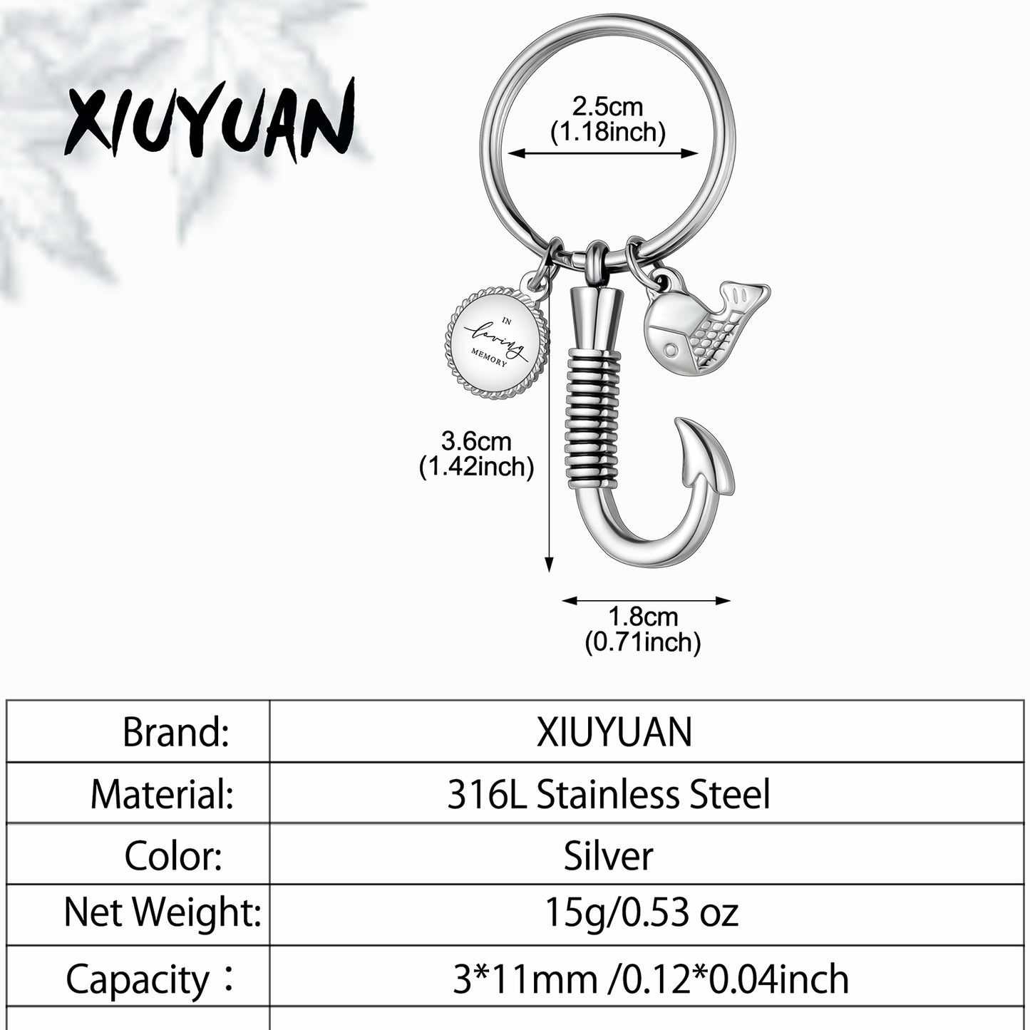 Fish Hook Cremation Key Chain