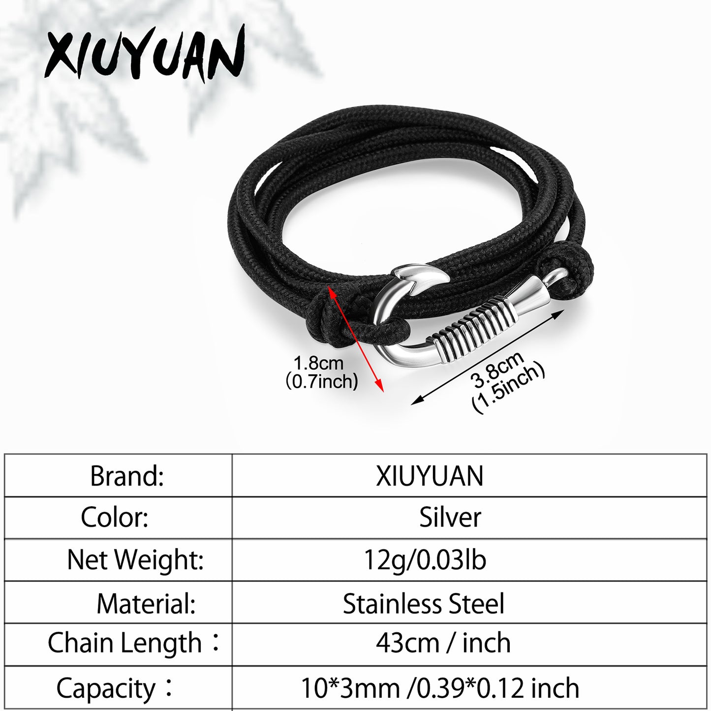 Silver Cremation Bracelet with Fish Hook