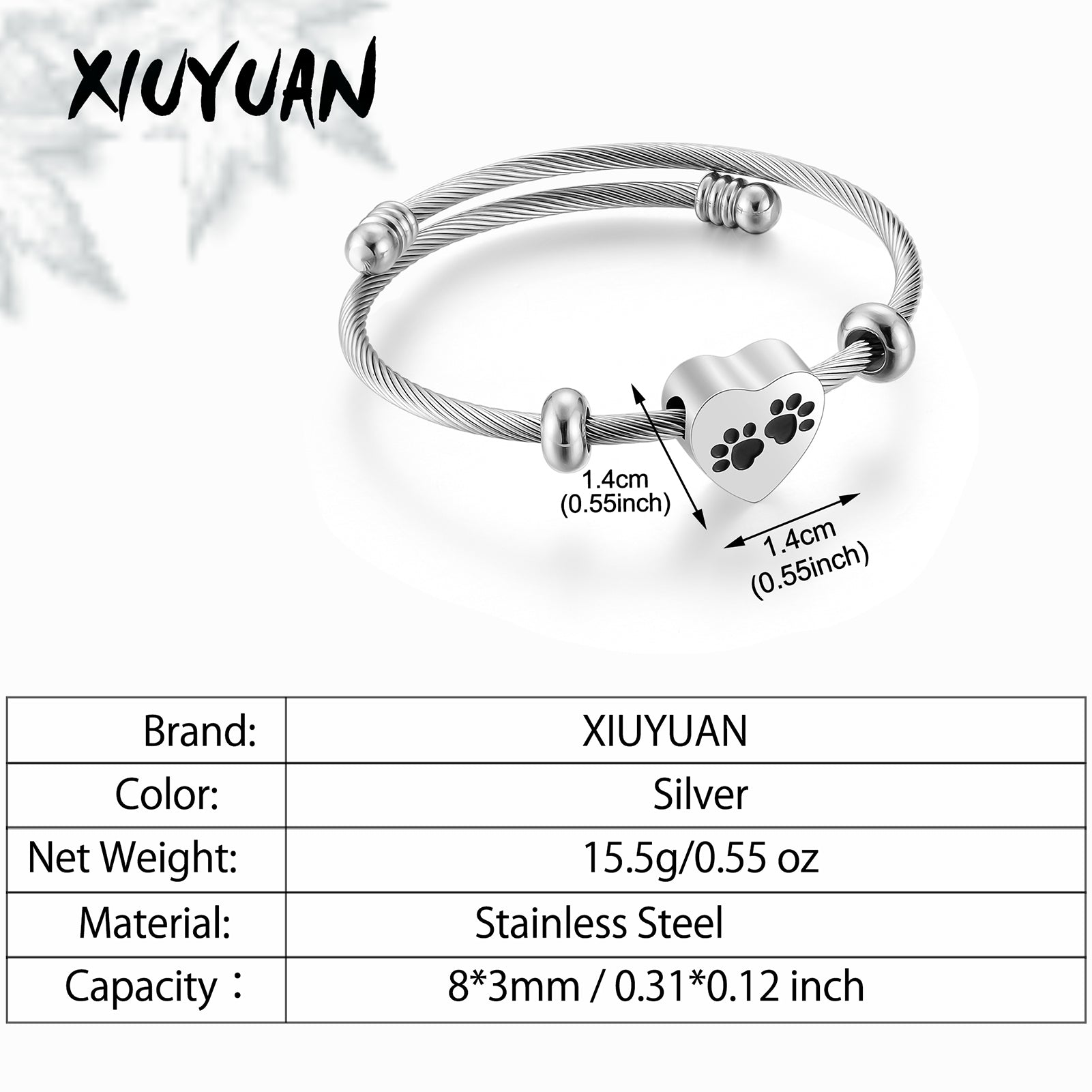 Heart and Paws Cremation Bracelet for Ashes