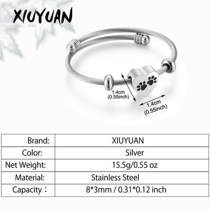 Heart and Paws Cremation Bracelet for Ashes