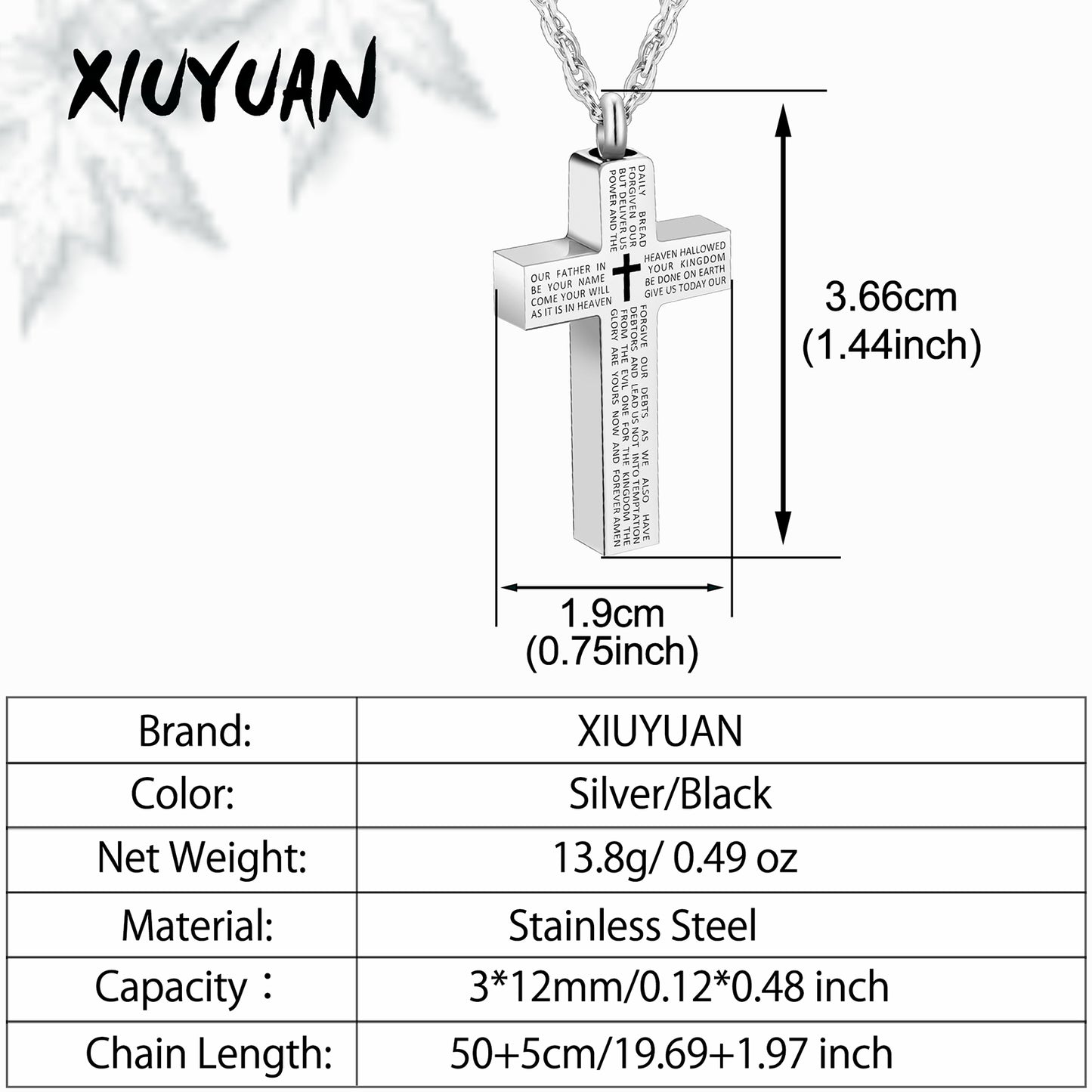 Cross Urn Necklace with Bible