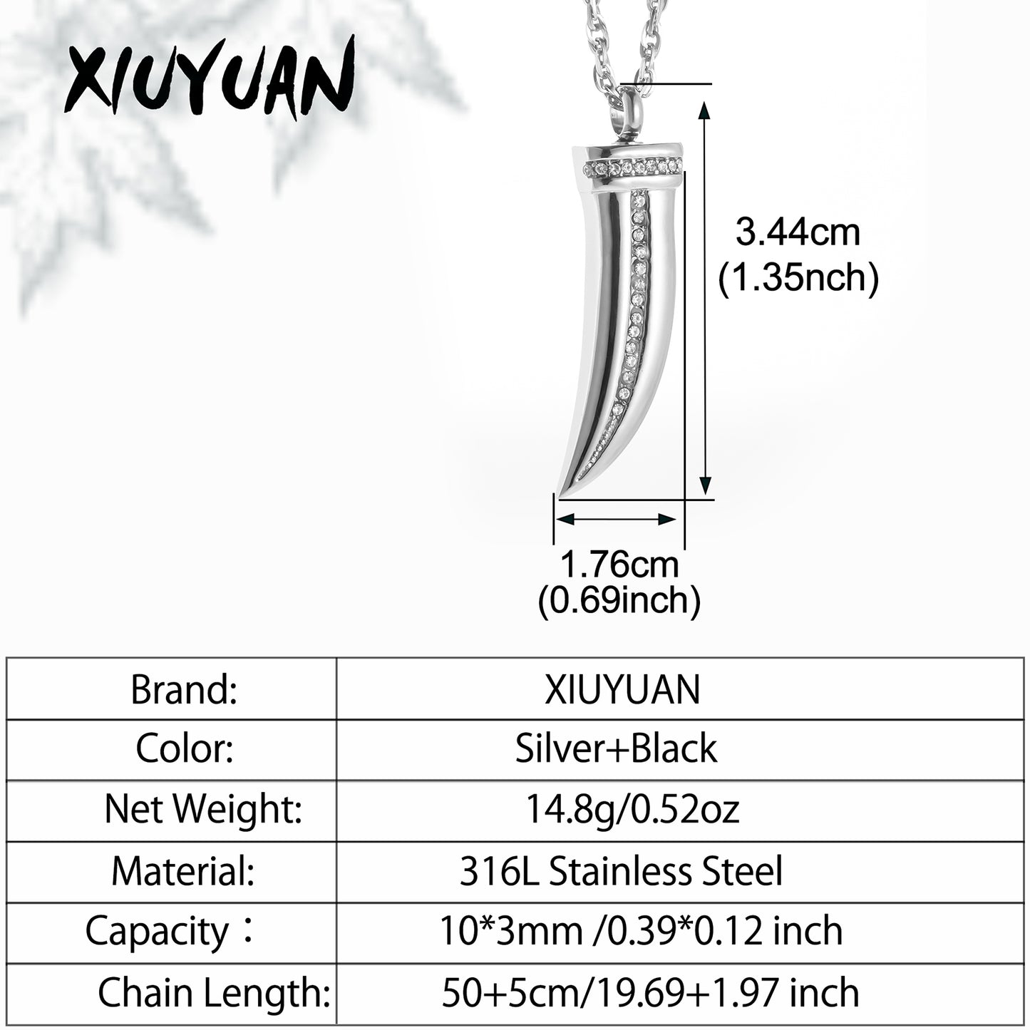 Dagger Cremation Jewelry with Zircon for Ashes