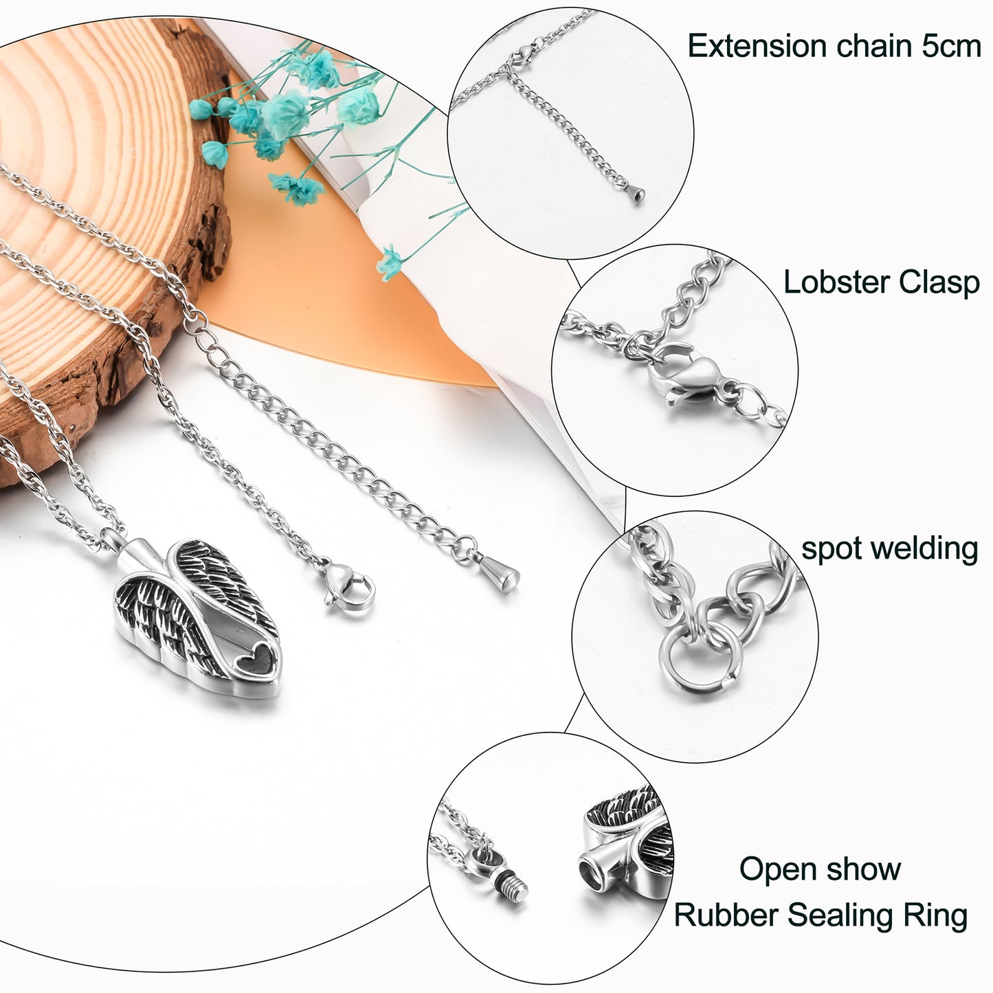 Big Wings and Heart Cremation Jewelry for Ashes