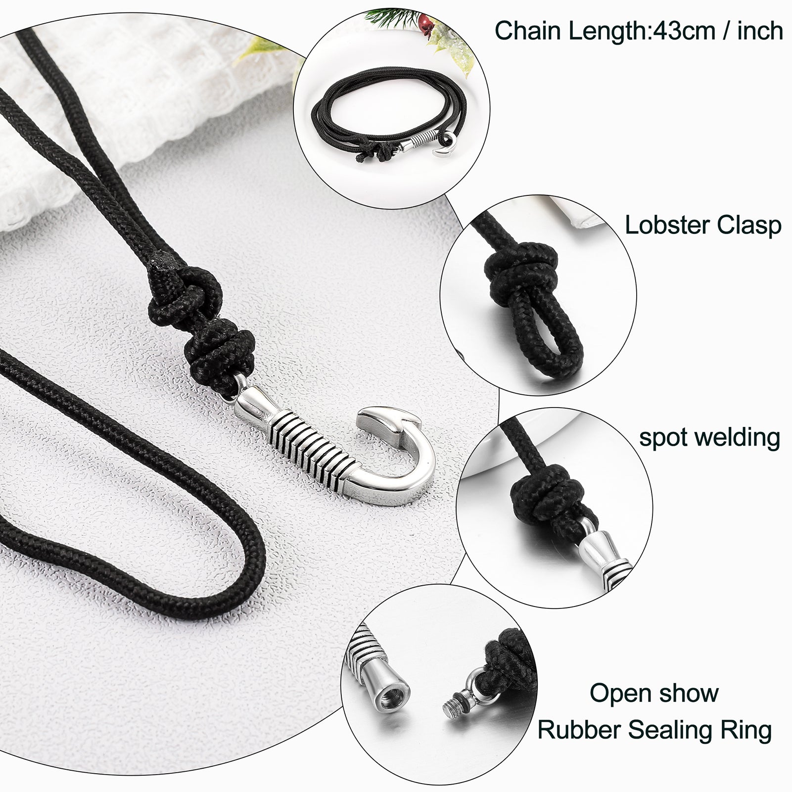 Silver Cremation Bracelet with Fish Hook