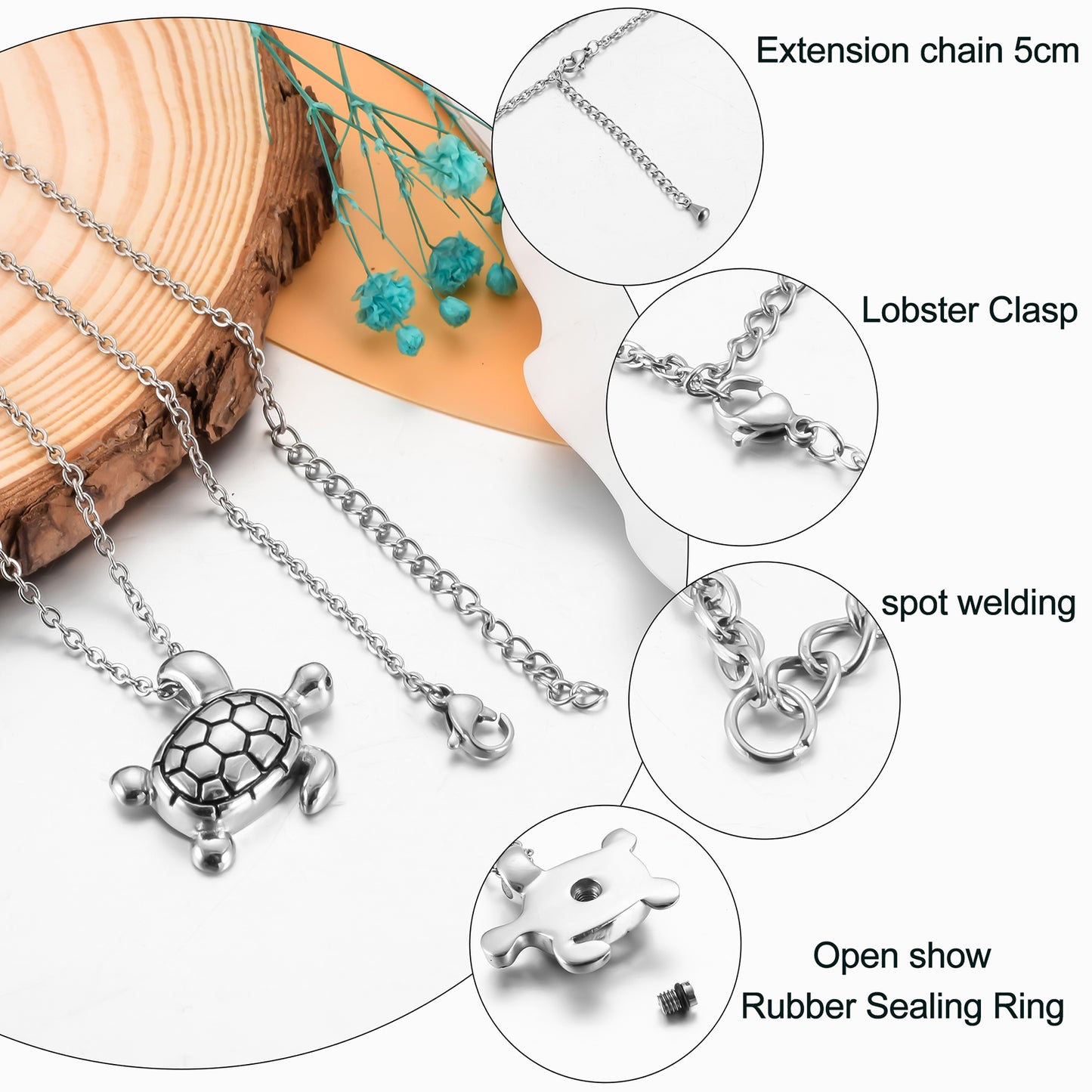Silver Tortoise Cremation Jewelry