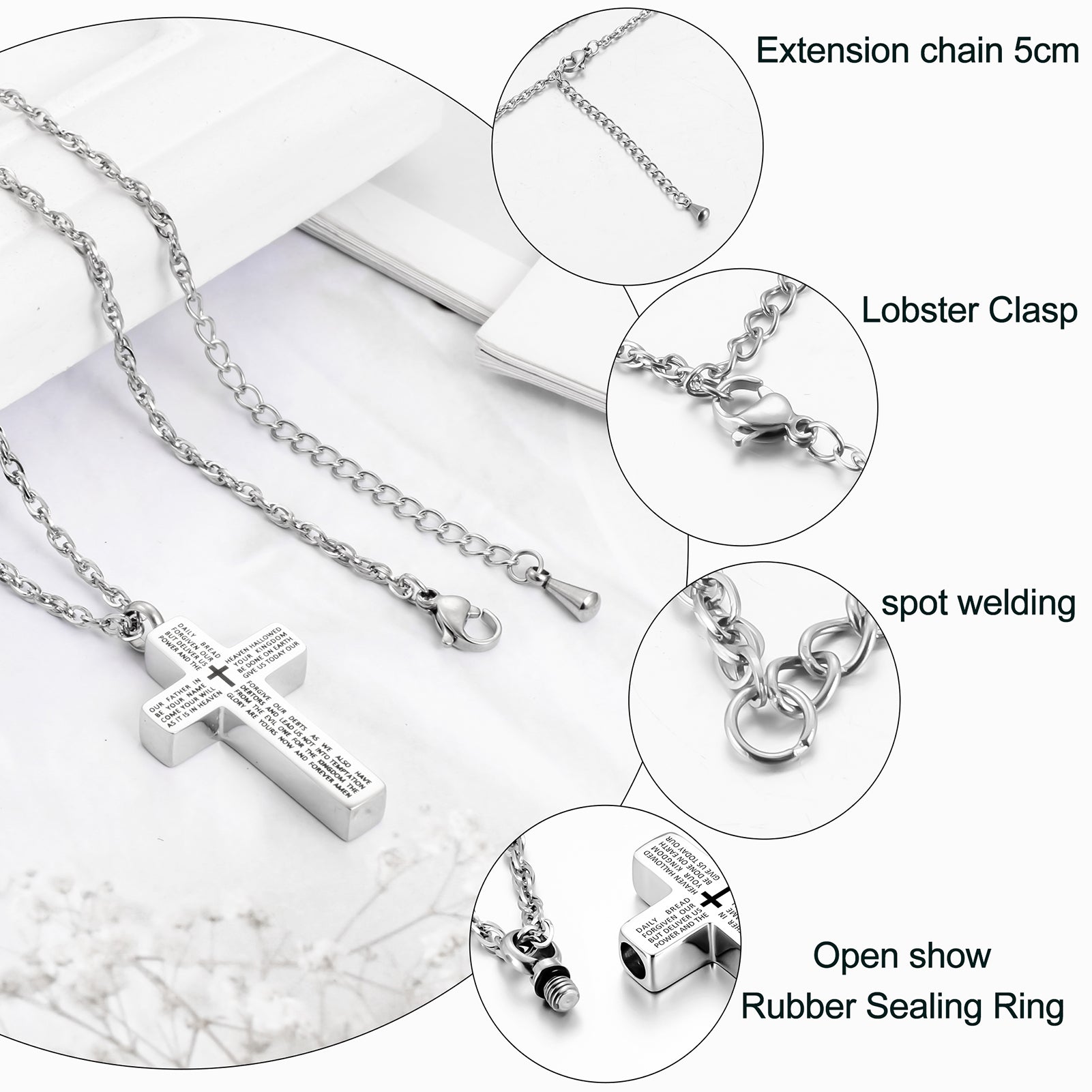 Cross Urn Necklace with Bible