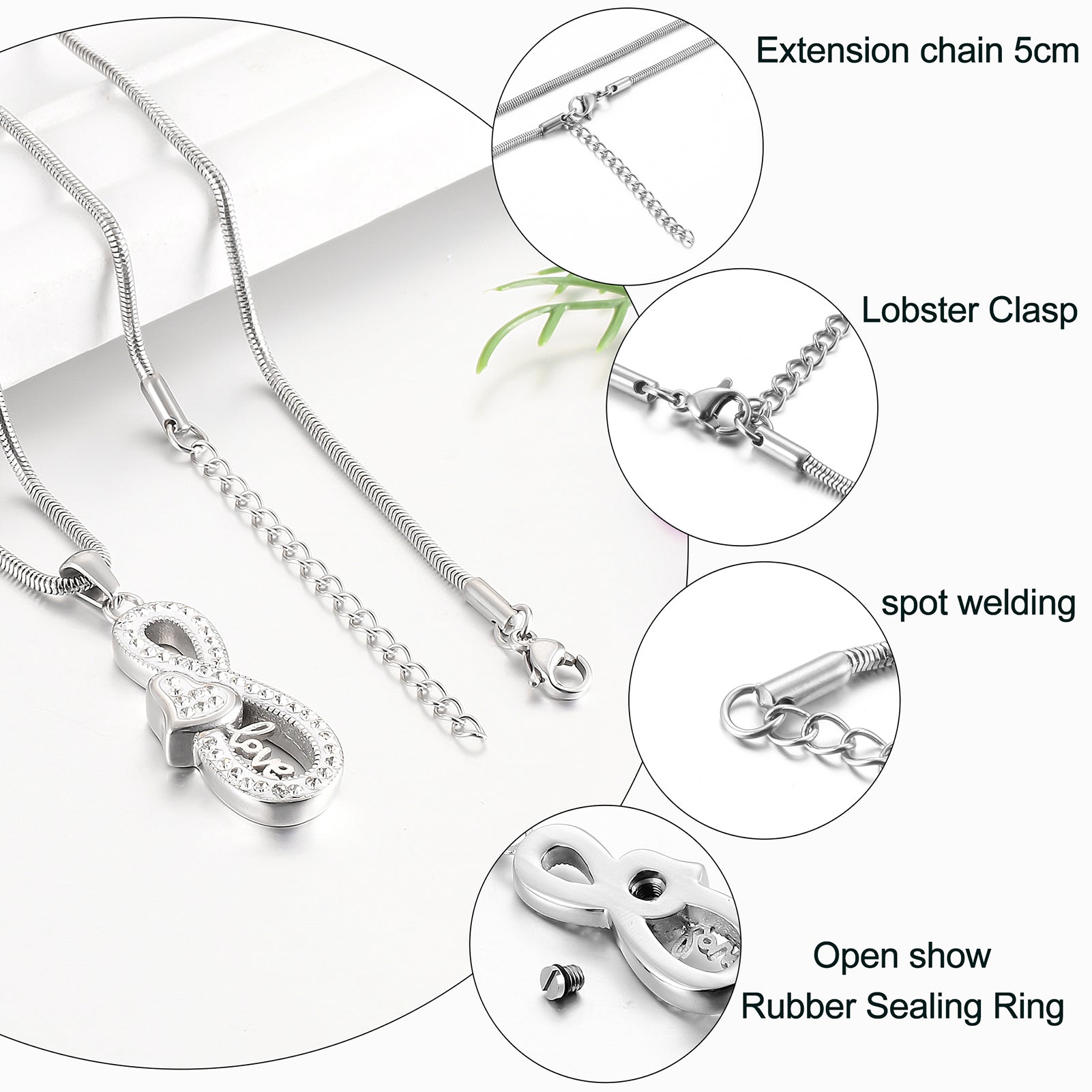 Infinity Symbol with Heart Urns Necklace for Women