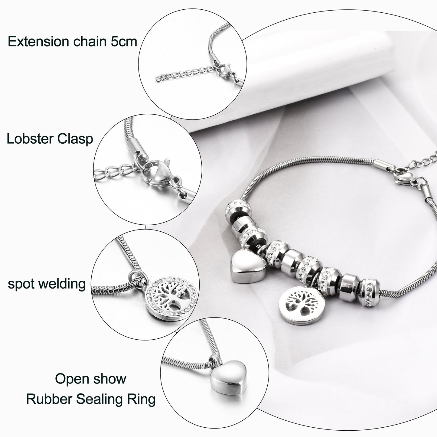 Steel Urns Bracelet with Heart