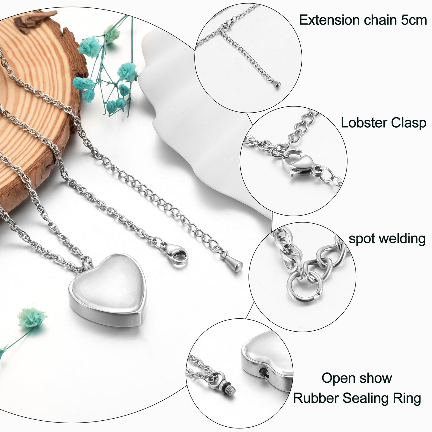 Silver Heart Cremation Jewelry Ashes Holder for Women