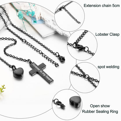 Cremation Jewelry with Cross and Heart