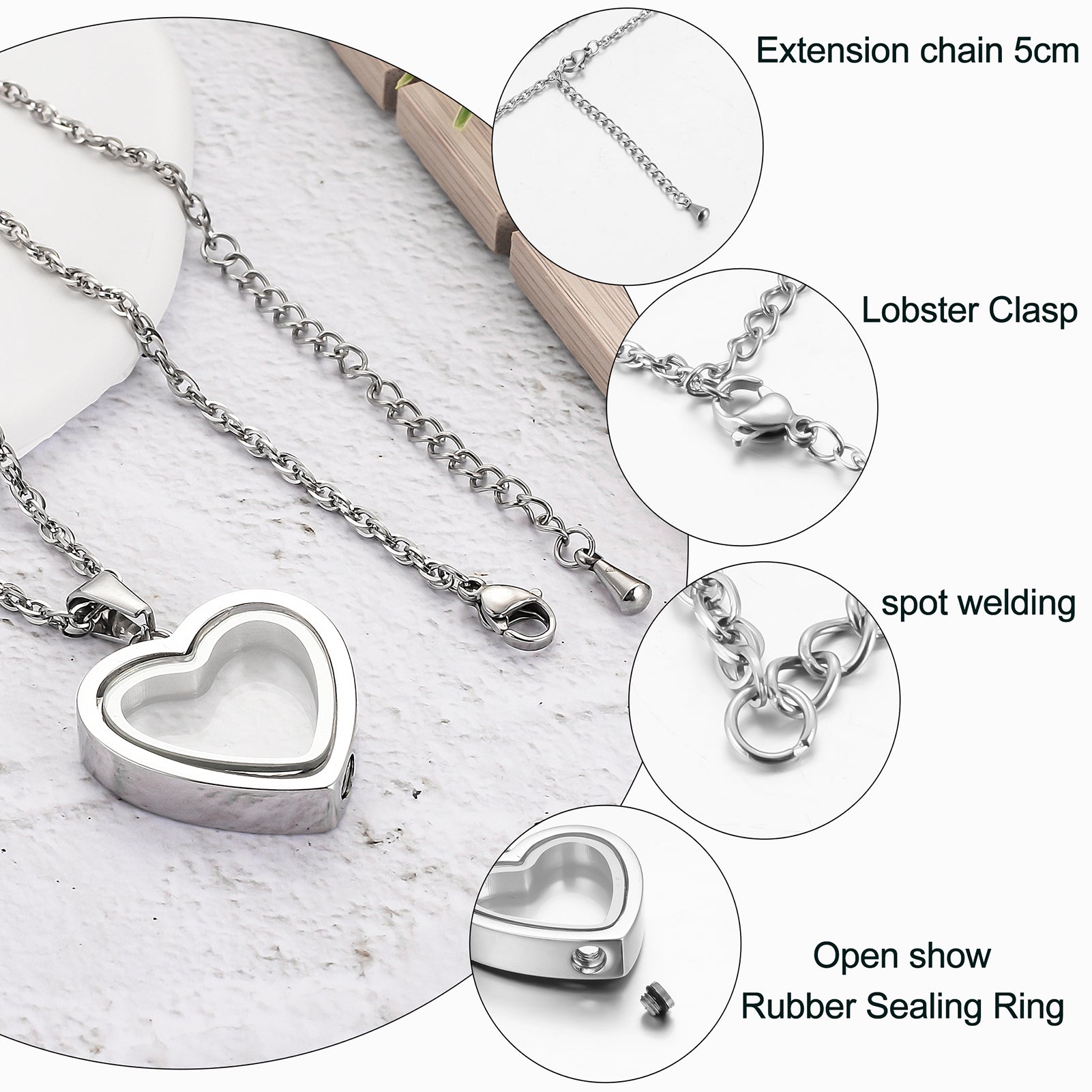 Clear Glass and Heart Urn Necklace at Wholesale Price