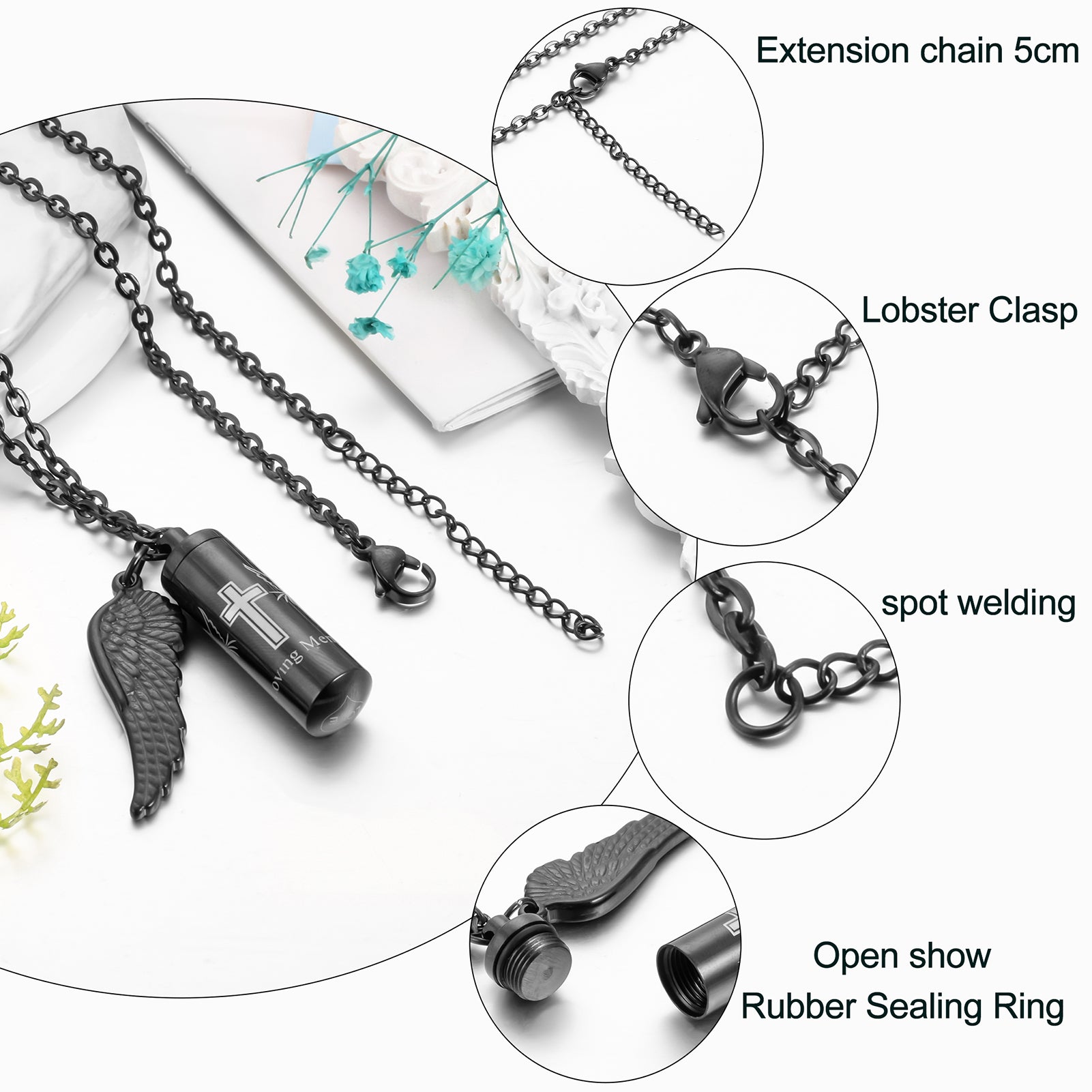 Cylindrical Cremation Necklace with Cross