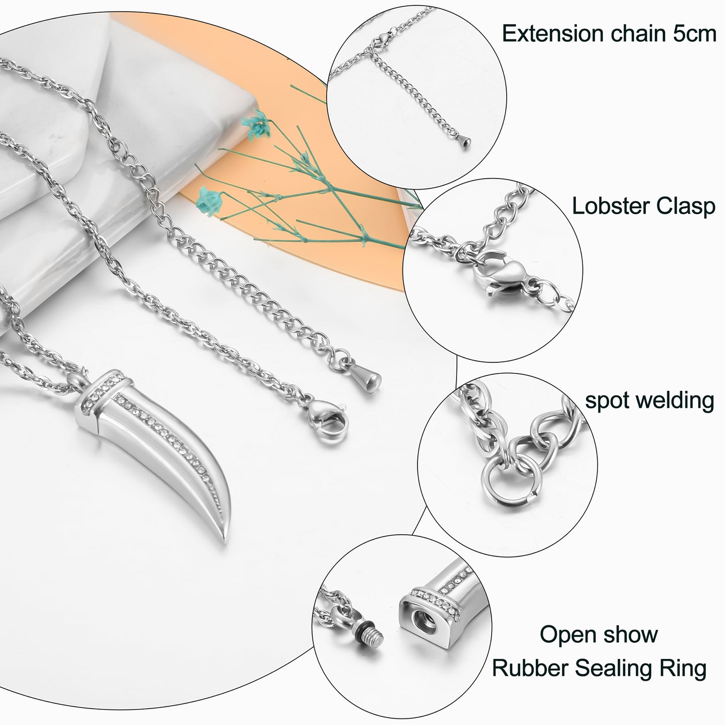 Dagger Cremation Jewelry with Zircon for Ashes