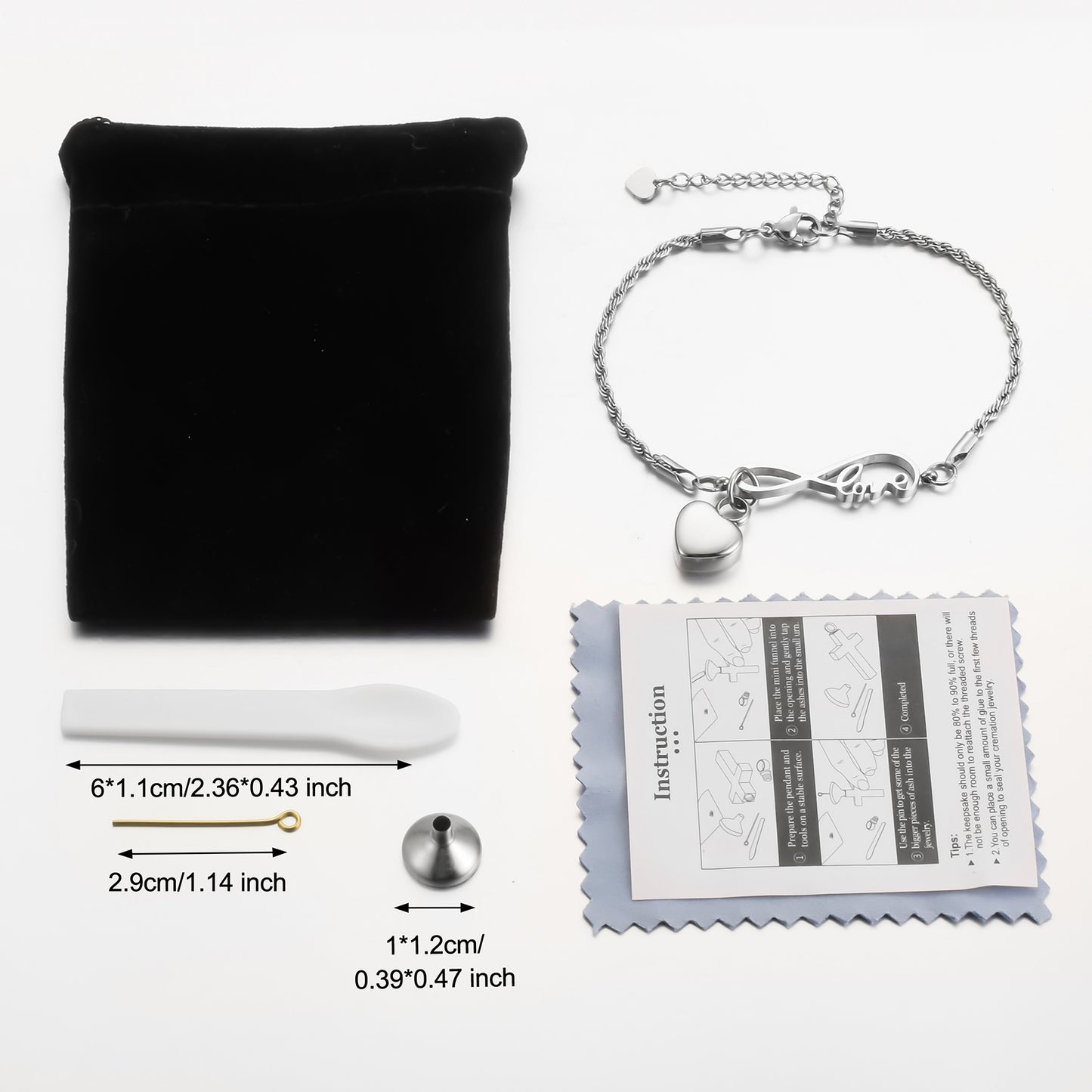 Infinity symbol and Heart Cremation Bracelet