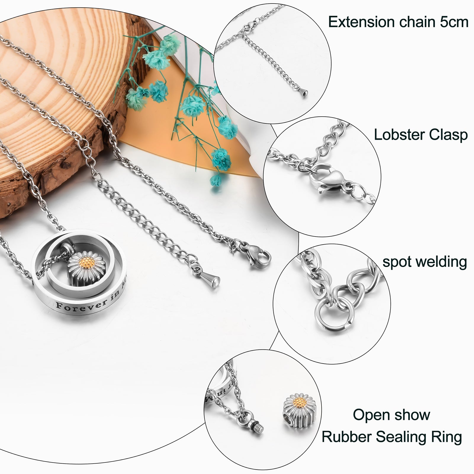 Sunflower Cremation Pendant Necklace