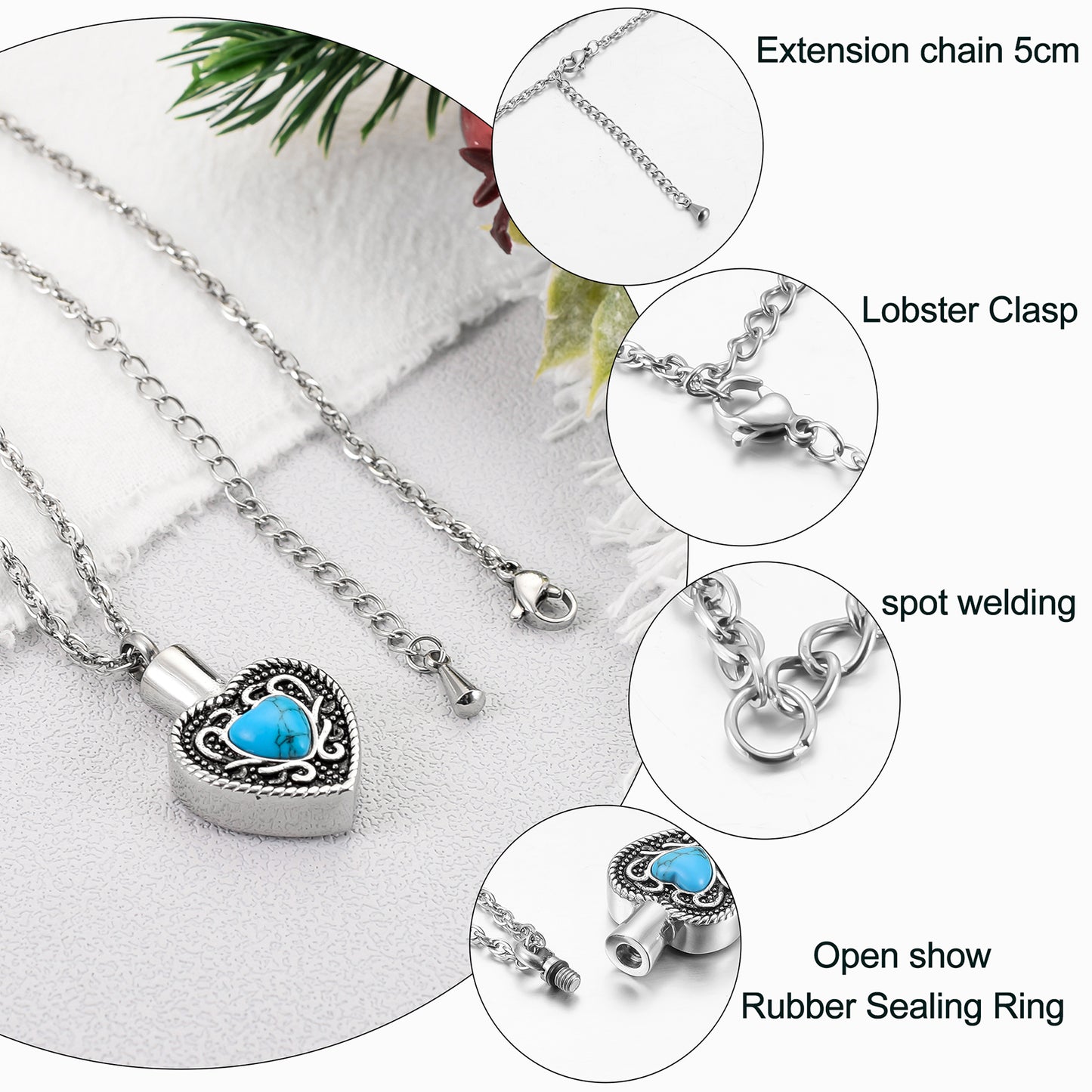 Heart and Blue Turquoise Urn Necklace