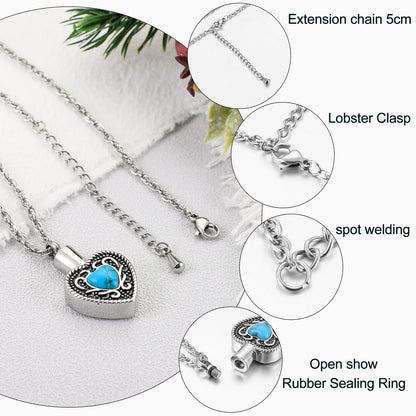 Heart and Blue Turquoise Urn Necklace