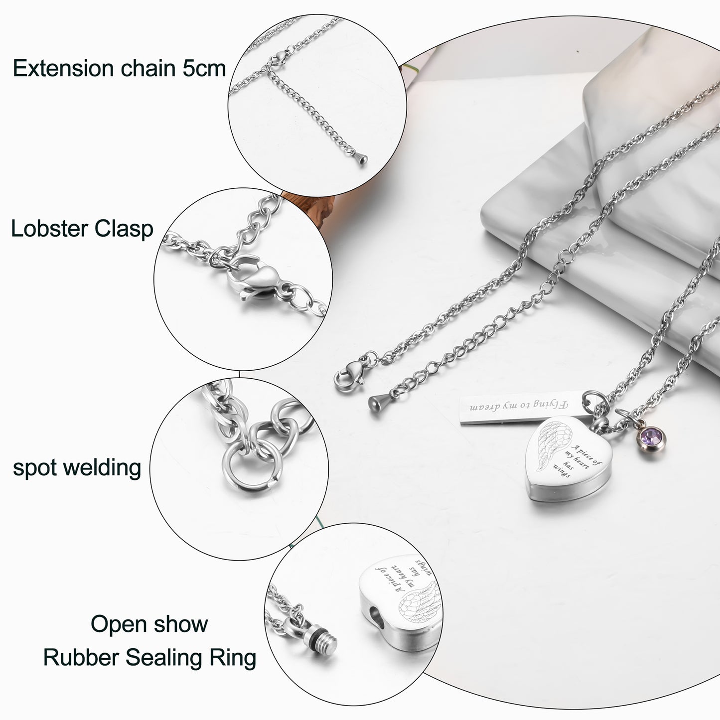 Heart and Bar Cremation Pendant with Birthstone