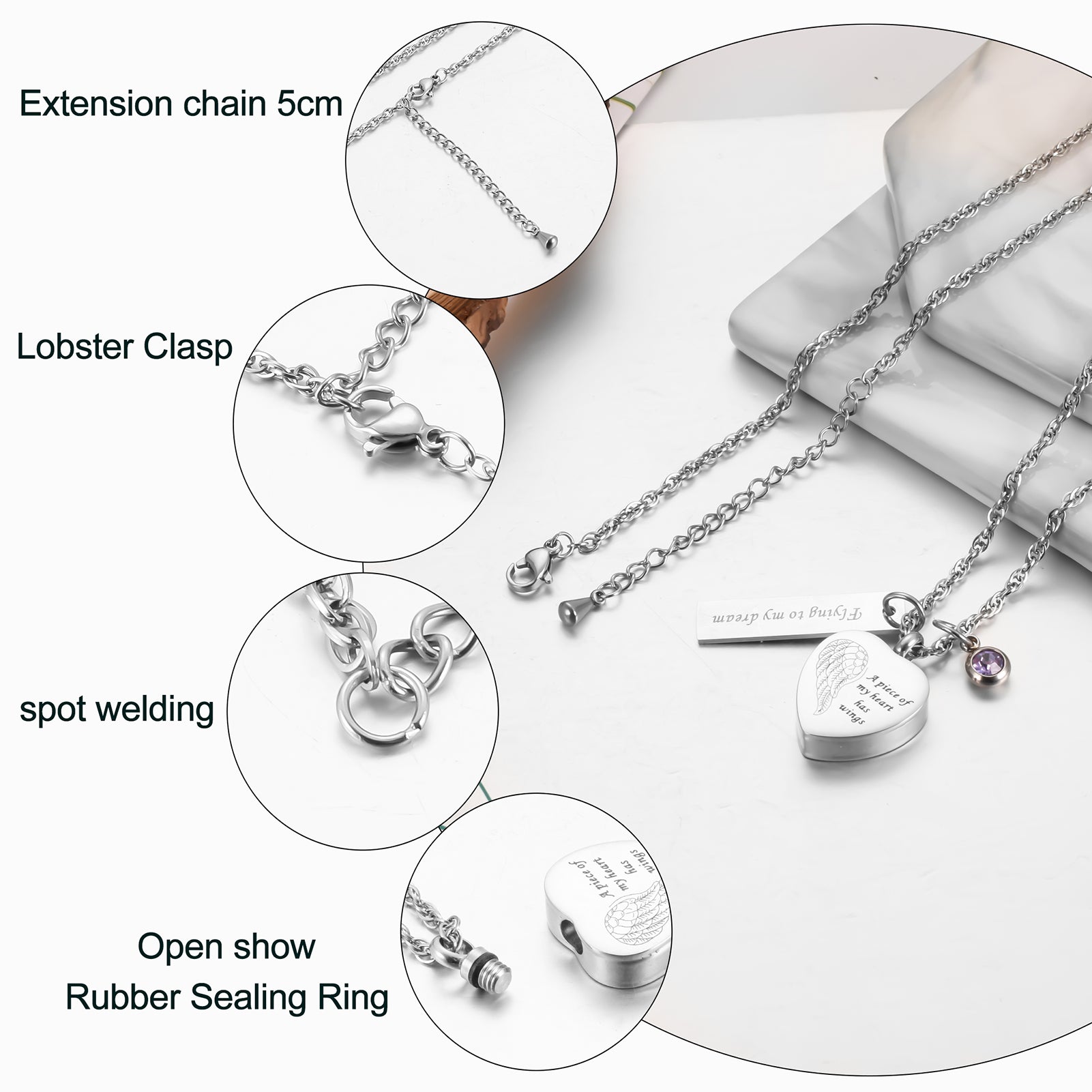 Heart and Bar Cremation Pendant with Birthstone