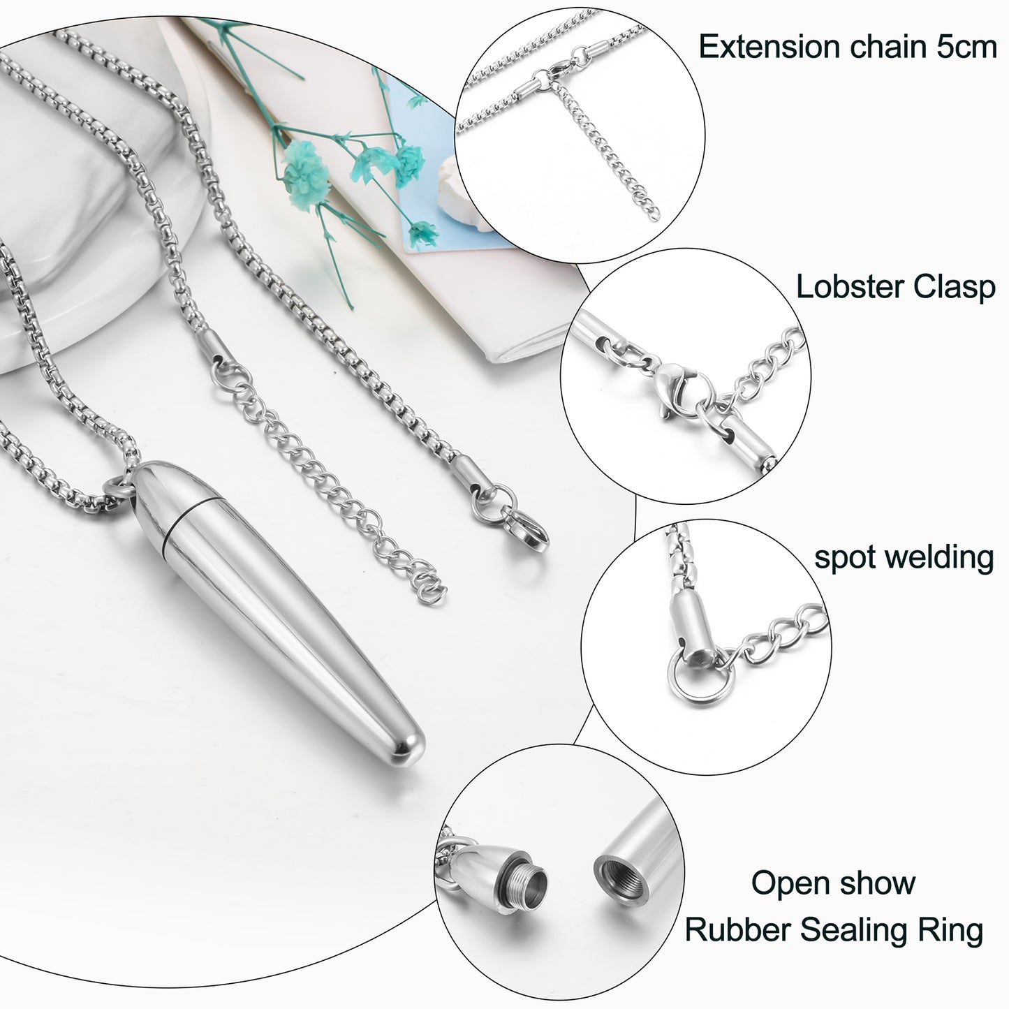 Memorial Bullet Cremation Pendant Necklace