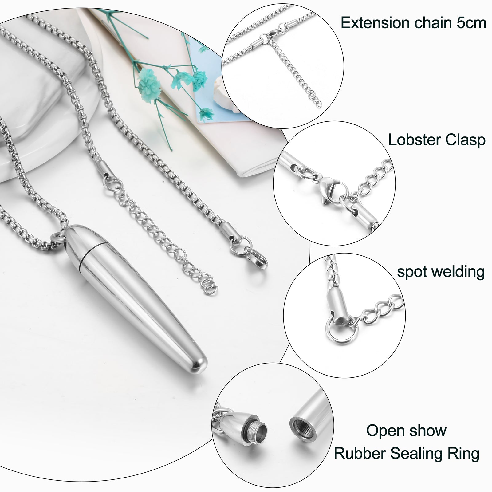 Memorial Bullet Cremation Pendant Necklace