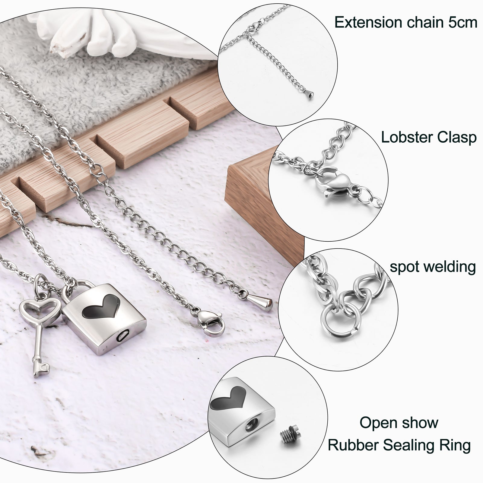 Lock & Key Urn Pendant with Heart