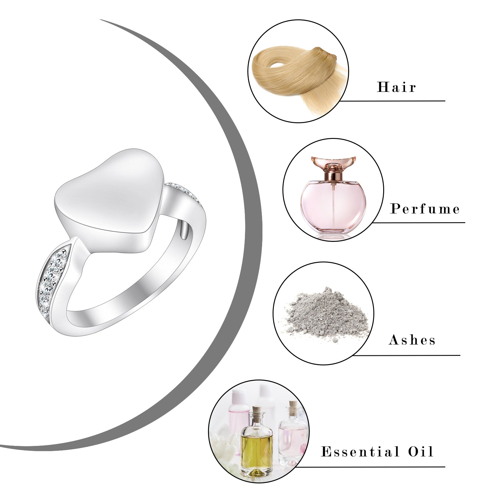 Filled Heart Cremation Ring with Zircon