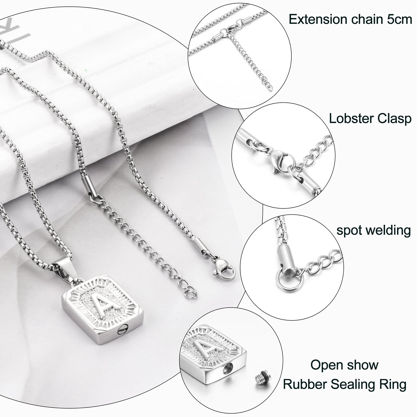 Steel A Letter Cremation Jewelry for Ashes