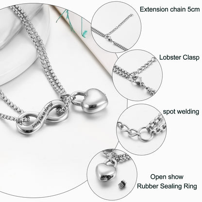 Cremation Jewelry with Heart Lock and Infinite Symbol
