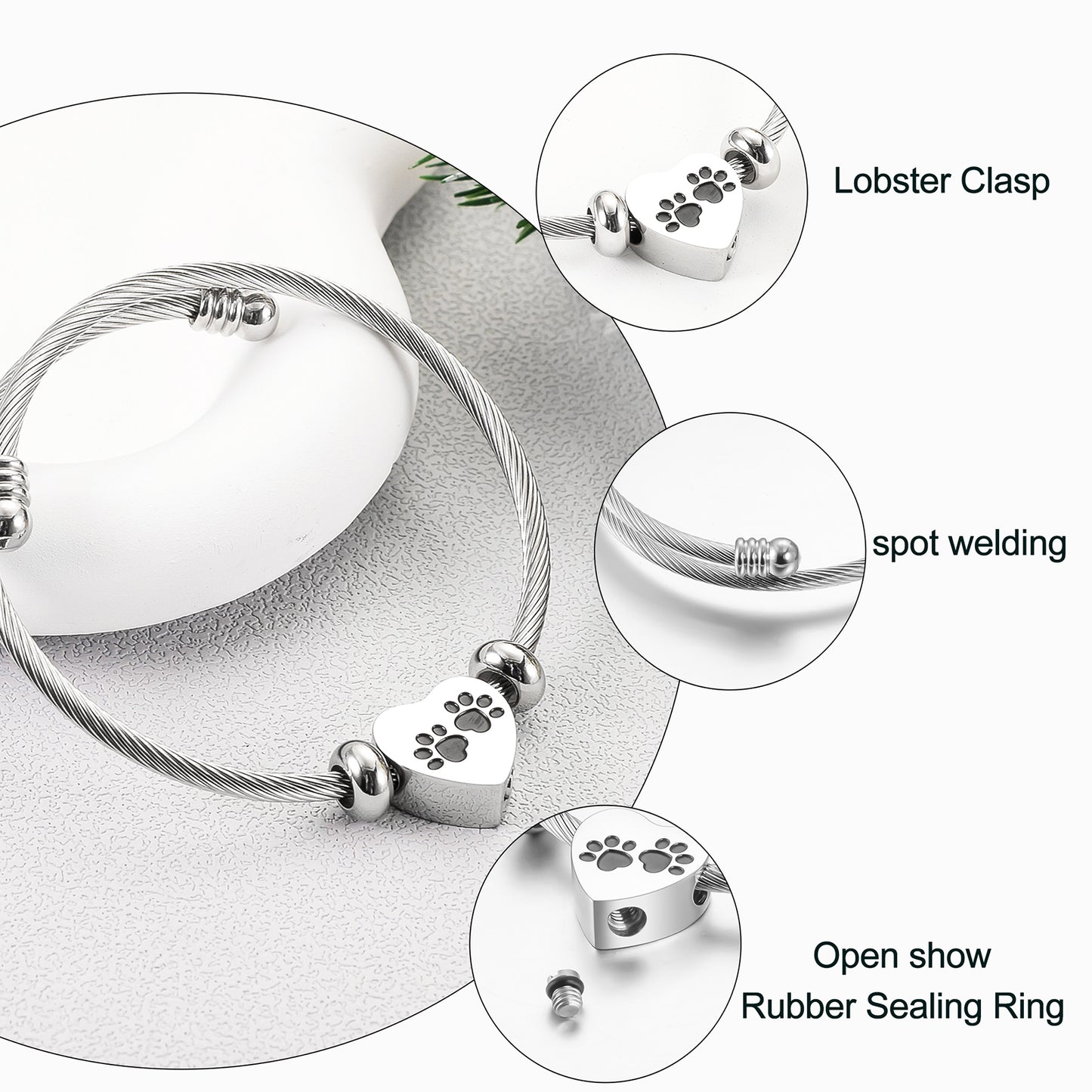 Heart and Paws Cremation Bracelet for Ashes