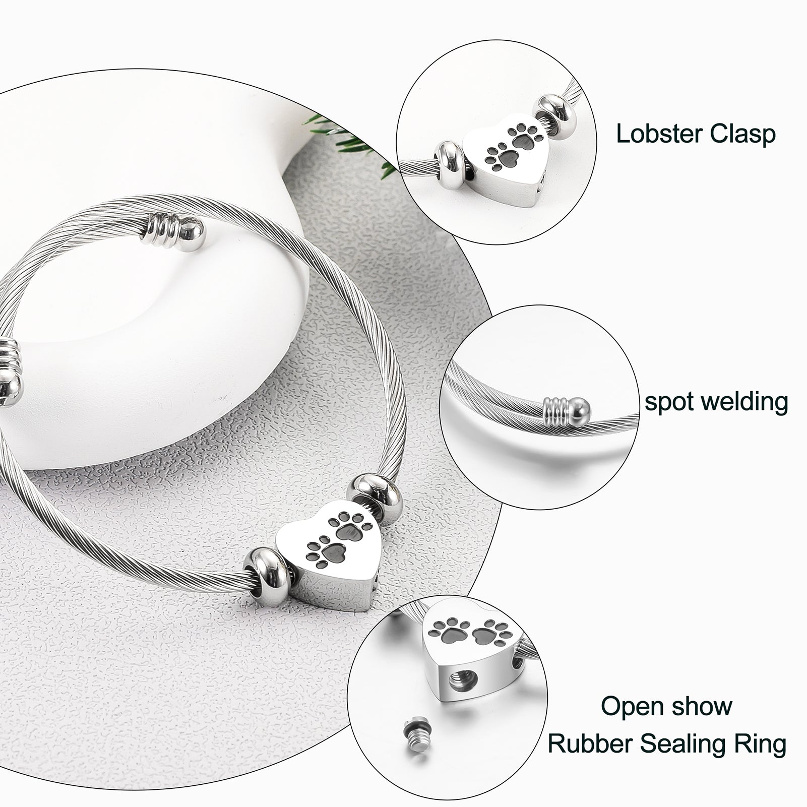 Heart and Paws Cremation Bracelet for Ashes