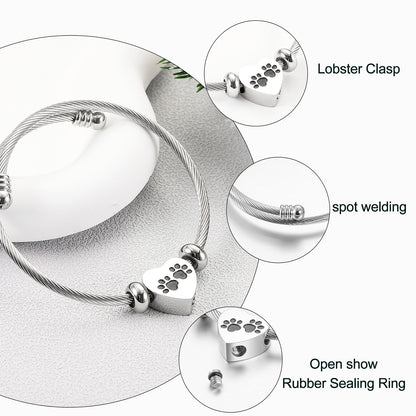 Heart and Paws Cremation Bracelet for Ashes