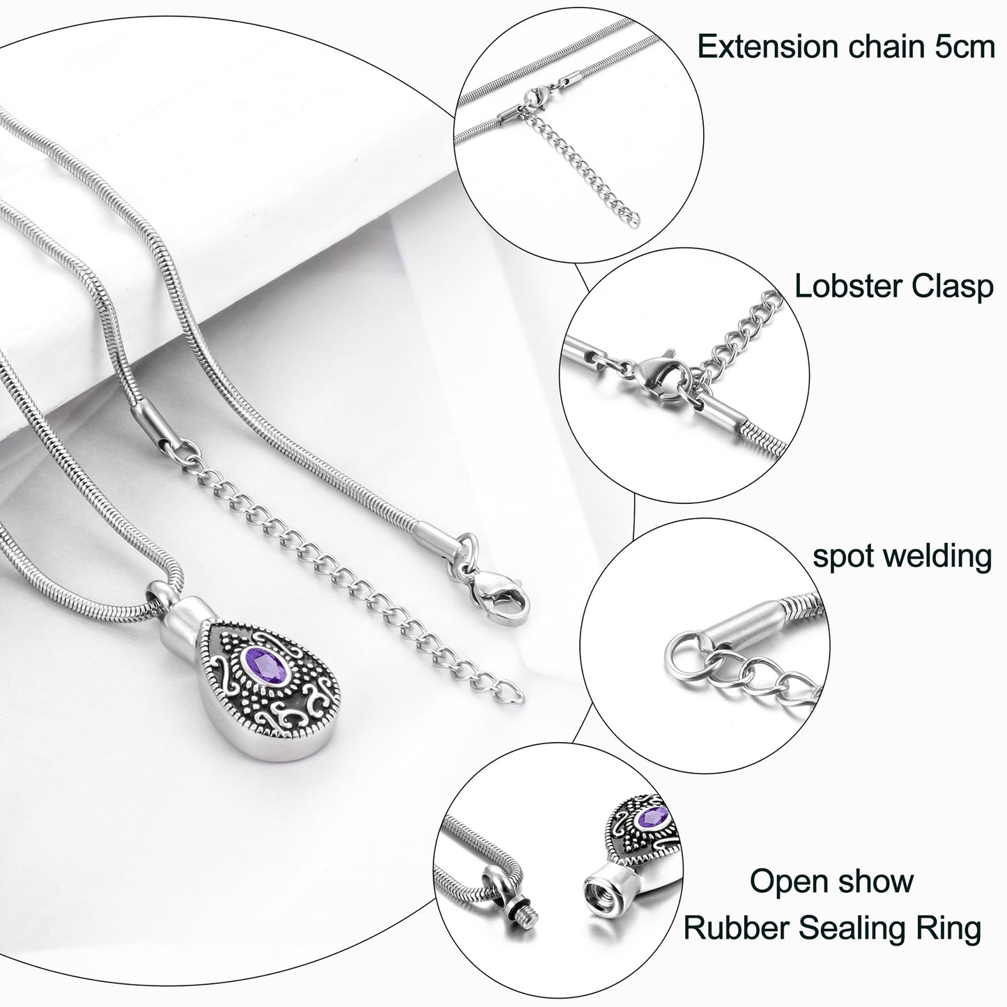 Retro Teardrop Cremation Necklace for Ashes