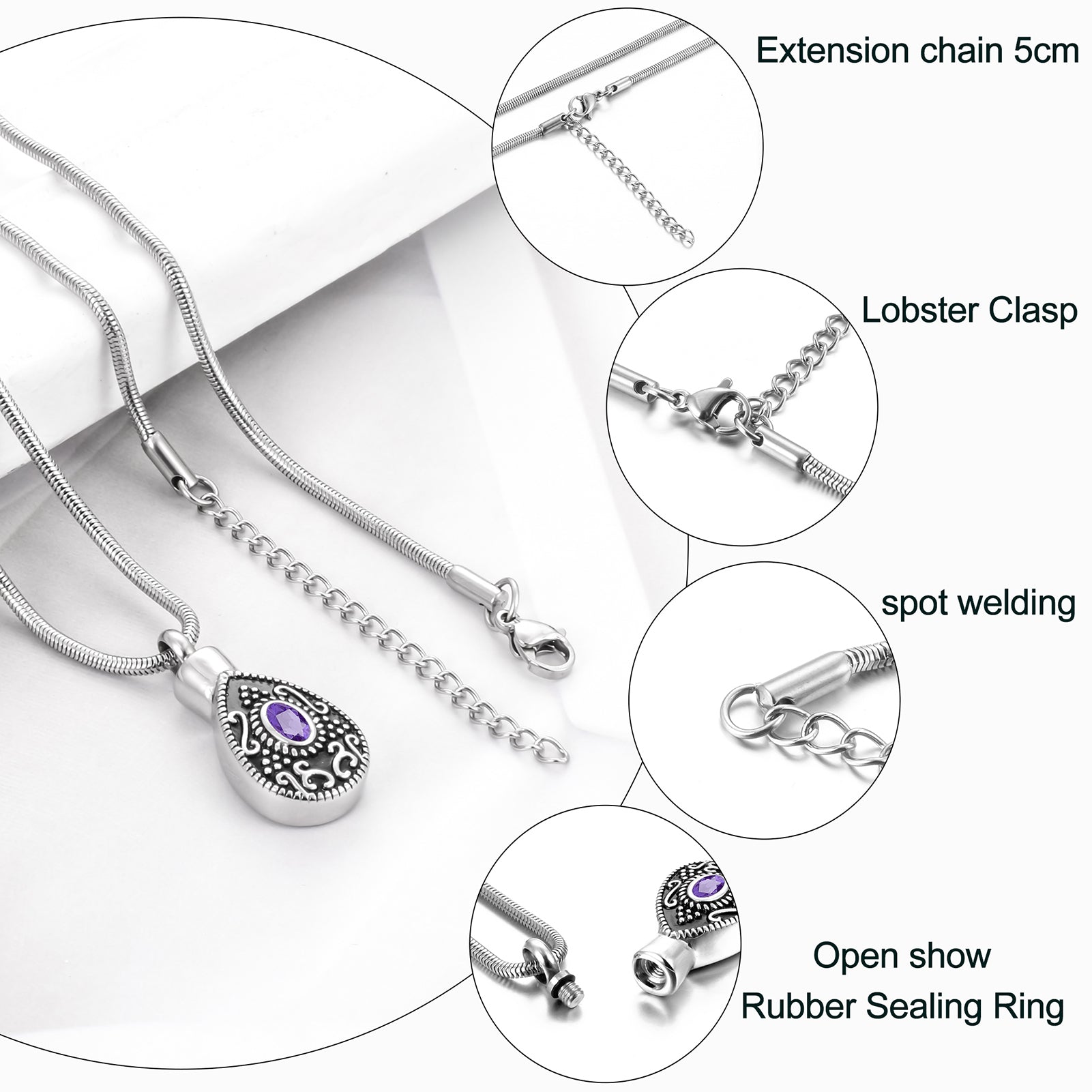 Retro Teardrop Cremation Necklace for Ashes