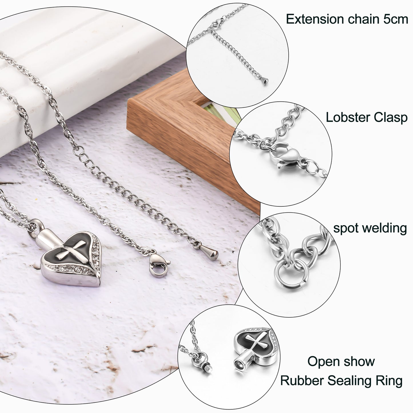 Heart and Cross Urns Necklace with Zircon