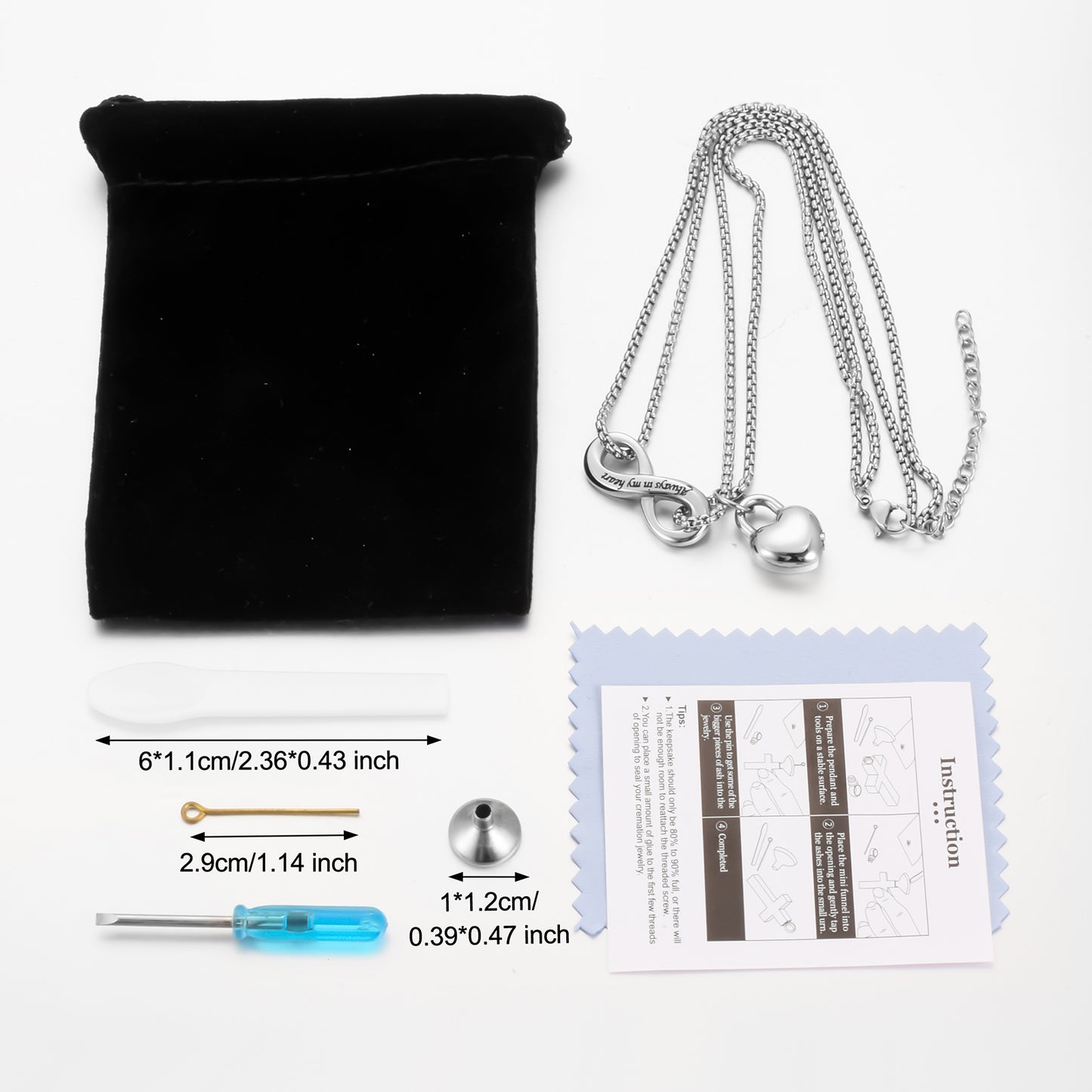 Cremation Jewelry with Heart Lock and Infinite Symbol